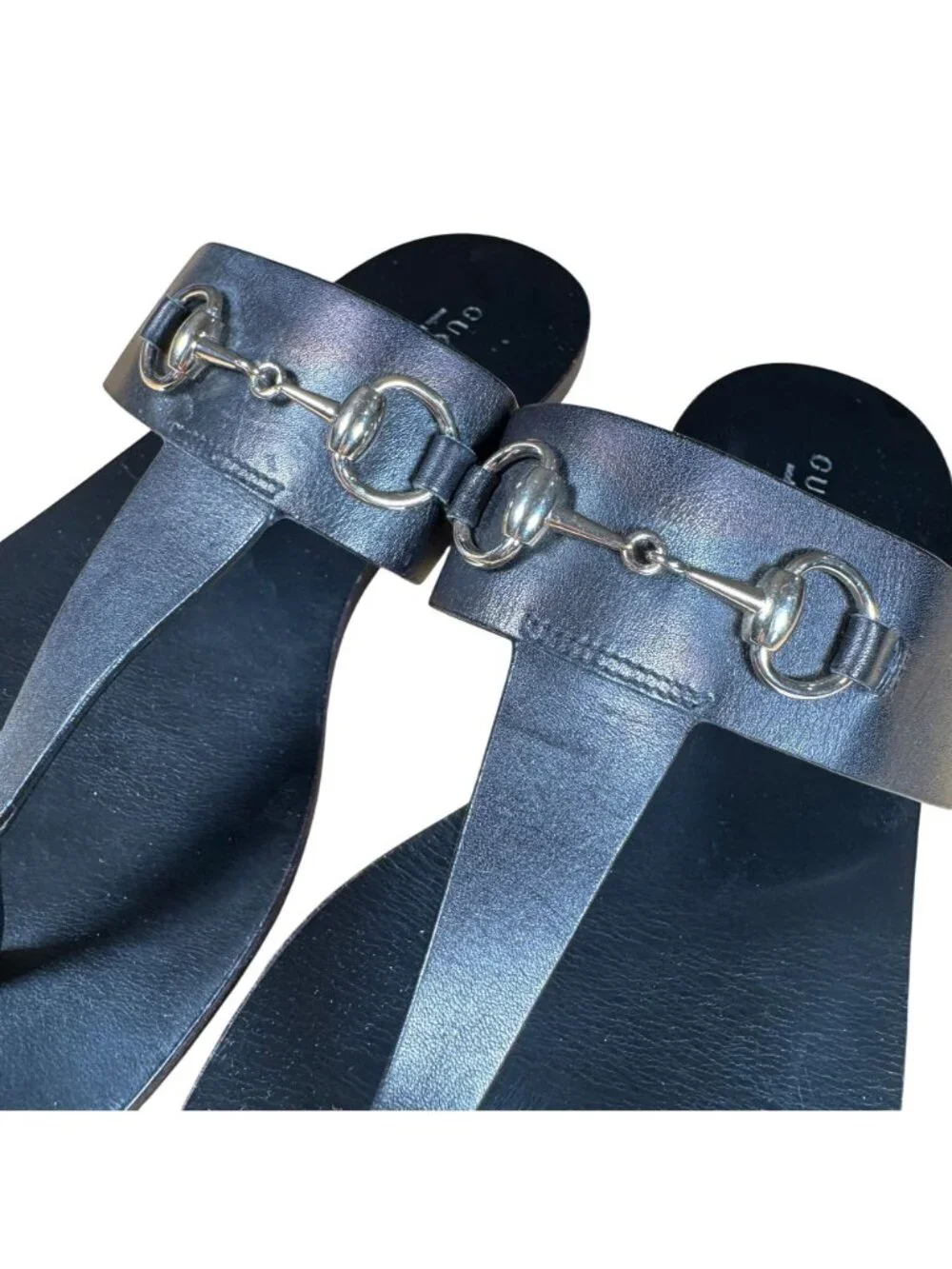 Gucci Horsebit Thong Sandals Black Leather Flip Flop Size EU 39 US 9